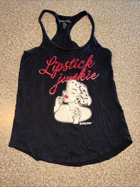 Pinky Star Lipstick Junkie Black Graphic Racerback Tank
